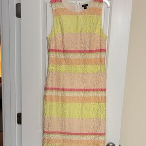 Ann Taylor Sleeveless Lace Stripe Shift Dress in Pastel Yellow & Peach size 10